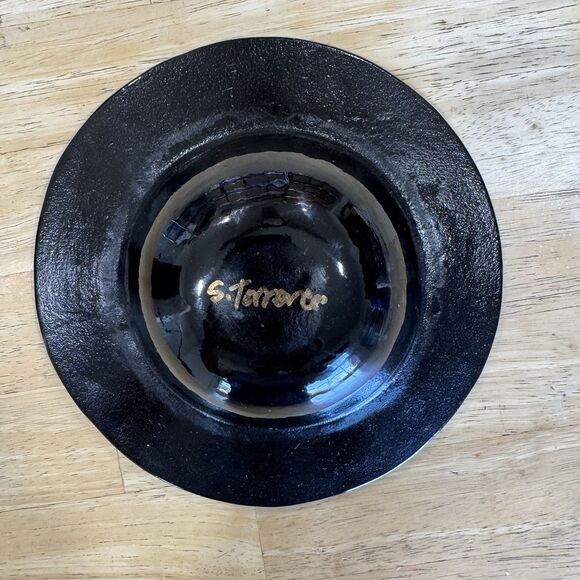 Blown Fused Glass Dish Millefiori Cat & Mouse Design Textured Mod Modern Signed - Picture 8 of 16